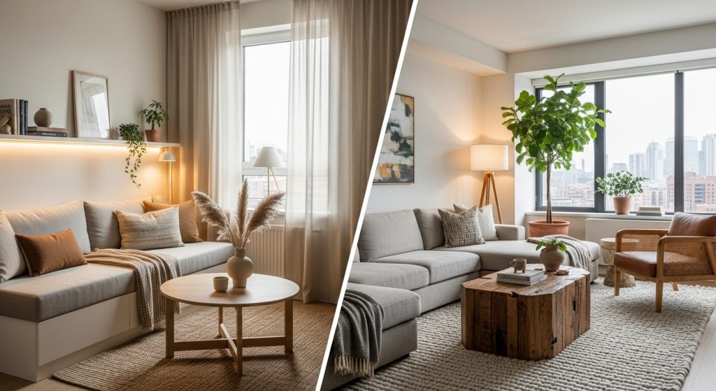 Living room design ideas with sofa setups for both small and large spaces.