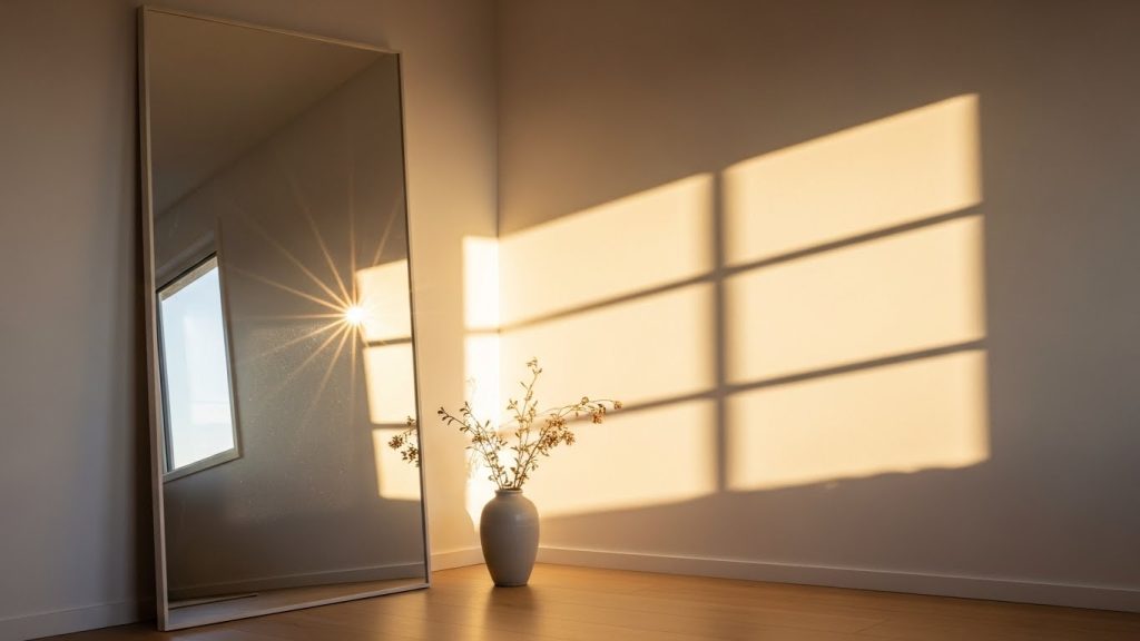 large mirror in minimalist living room.