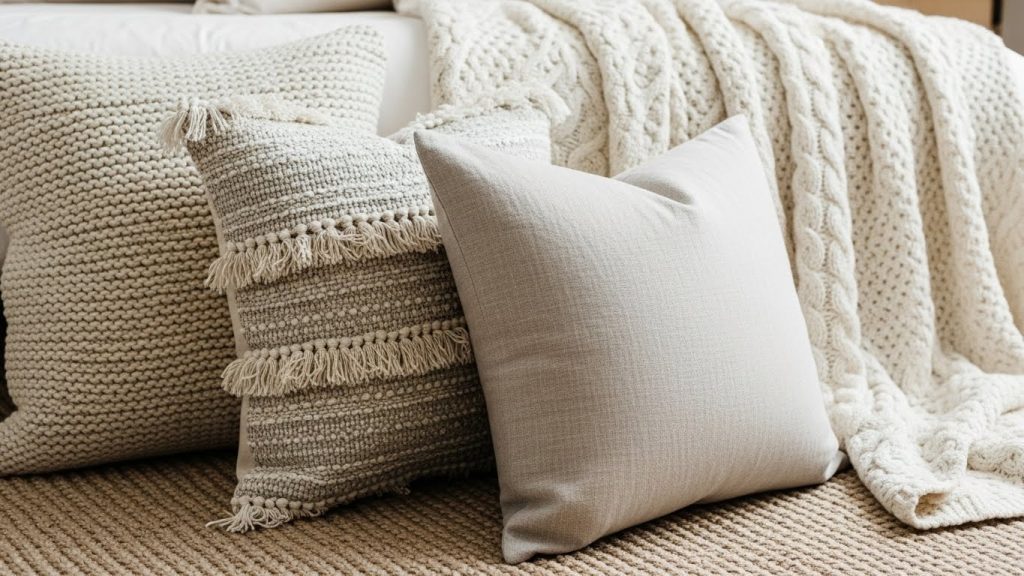 cozy minimalist textures on sofa.