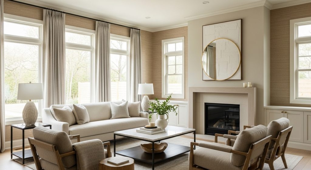 Beautiful transformed living room after makeover.