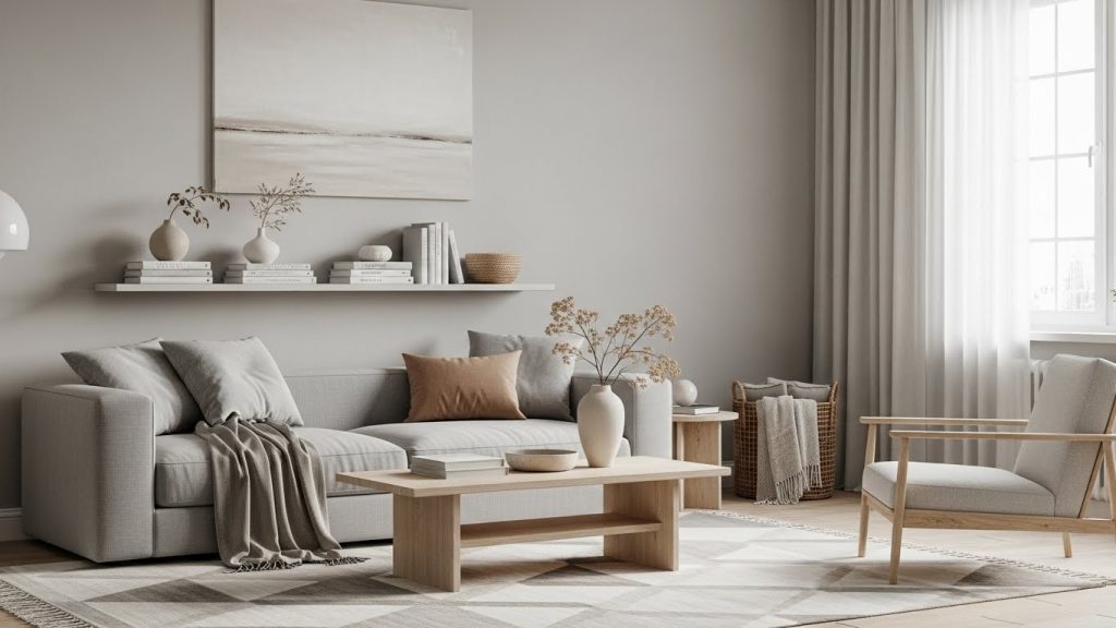 clean living room with curated minimal decor.