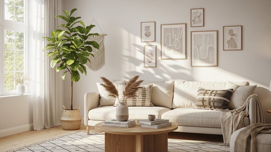 minimalist living room with plant.
