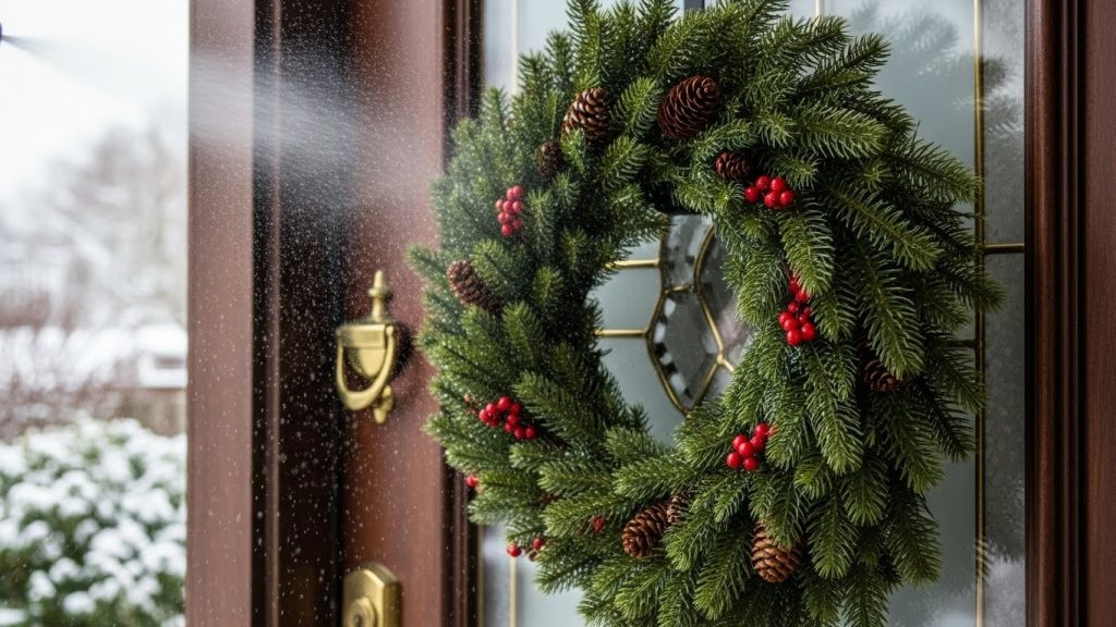 Fresh Christmas wreath ideas being misted for care.
