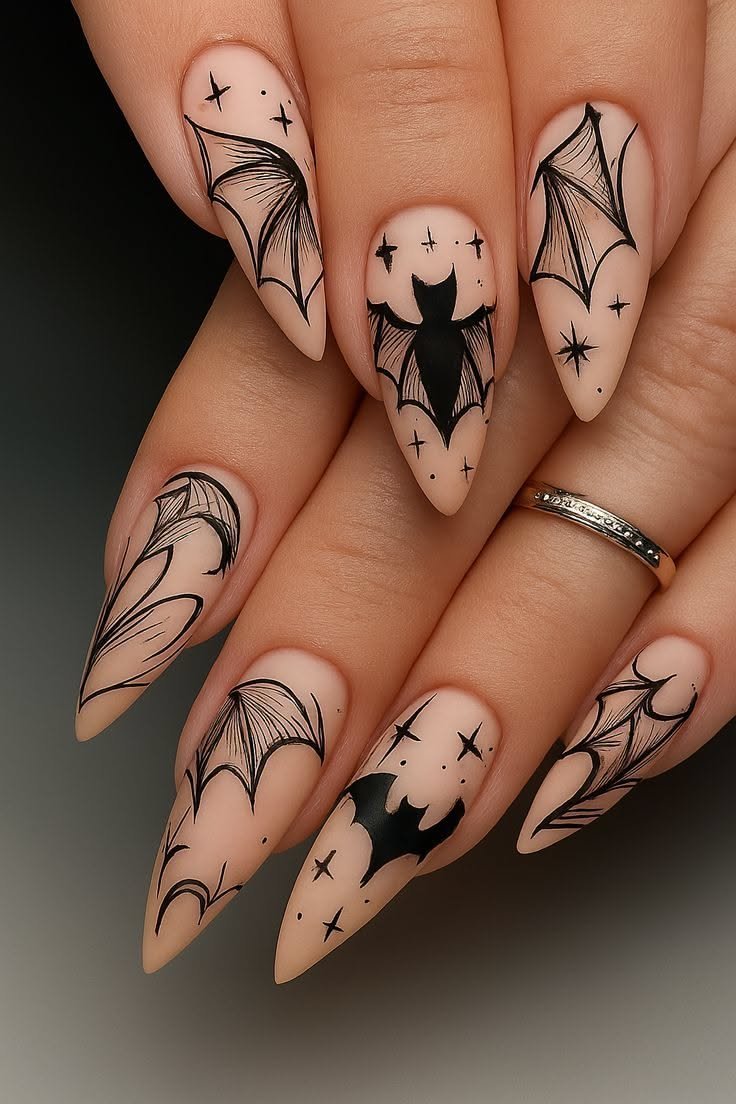15+ Minimalist Bat and Moon Nail Designs