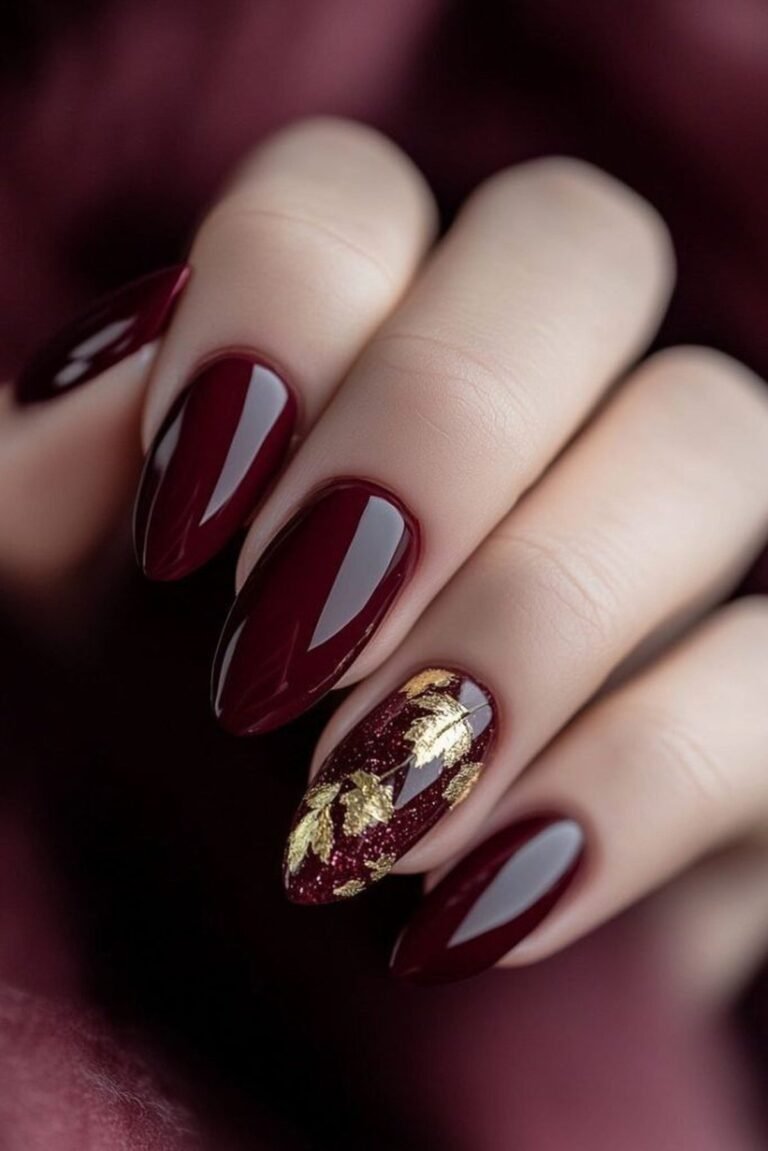 12+ Burgundy and Gold Hoco Nails for Fall Dances